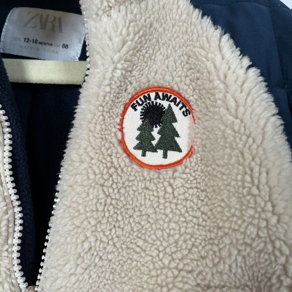 Zara Kids Fleece Zip Up Coat Toddler 12-18M Cream Tan Pockets Soft Cozy - Picture 2 of 7